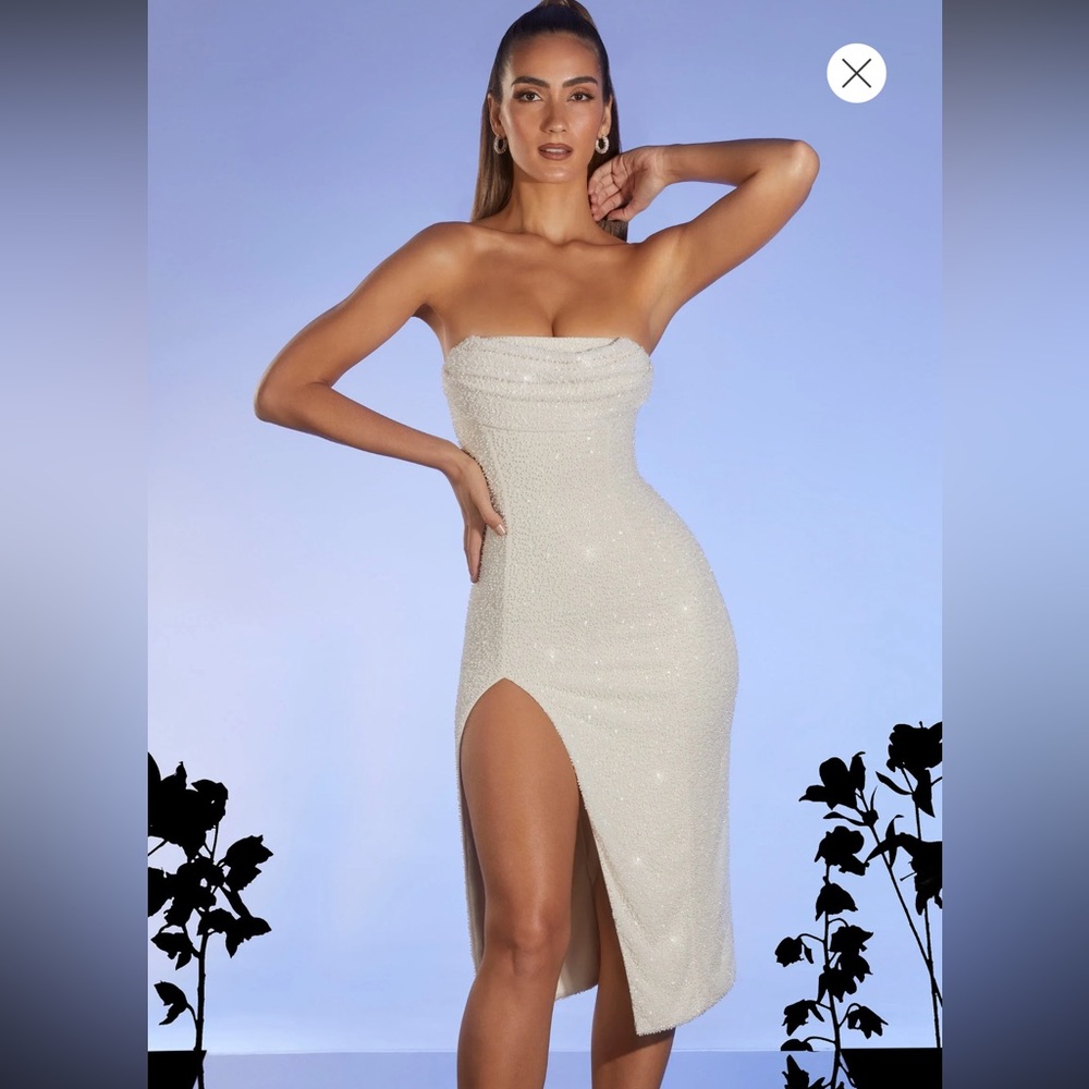 Verbier Embellished Bandeau Cowl Neck Midi Dress